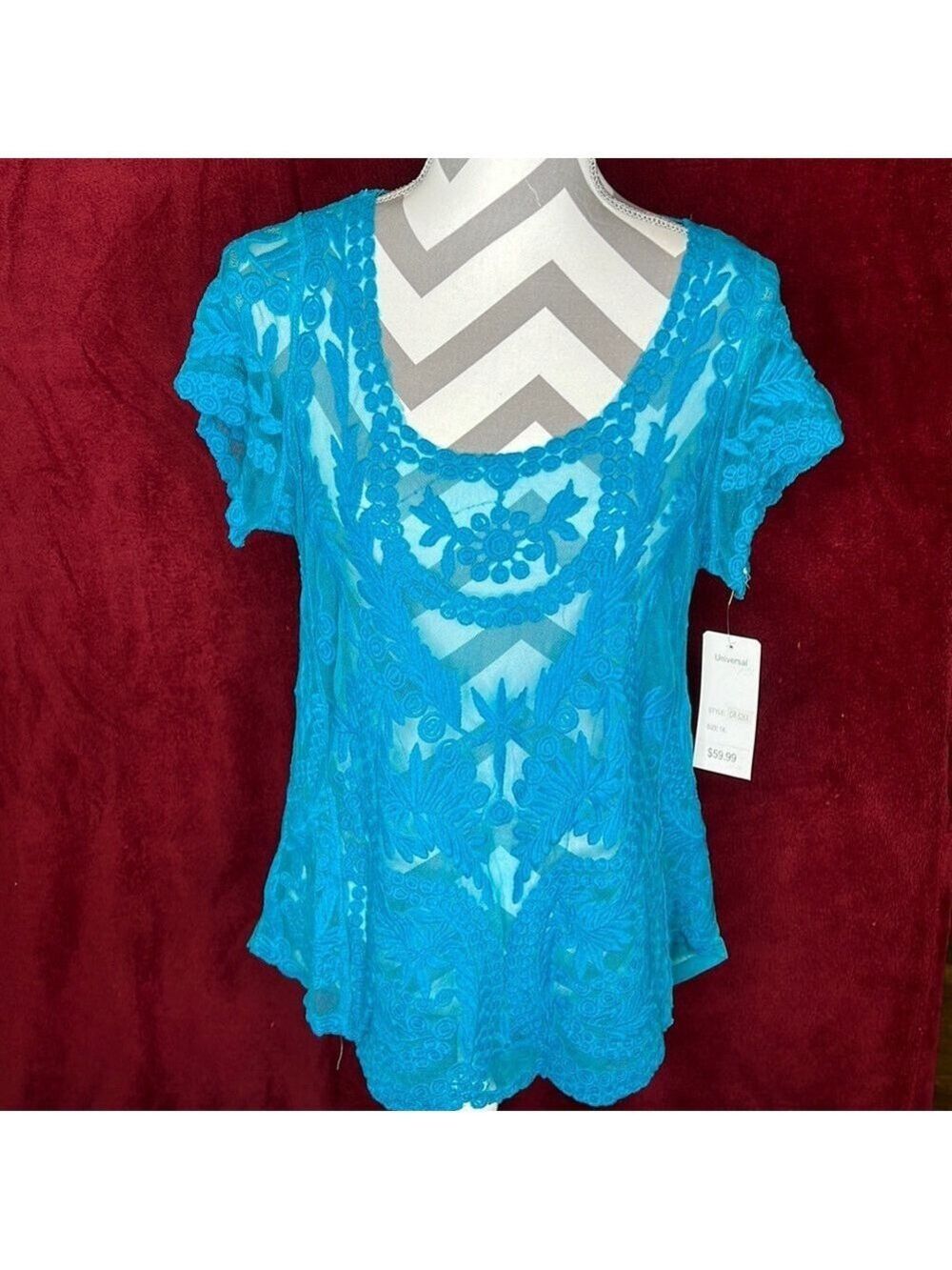 Sheer Mesh Front Crochet Top Swim coverup Size M